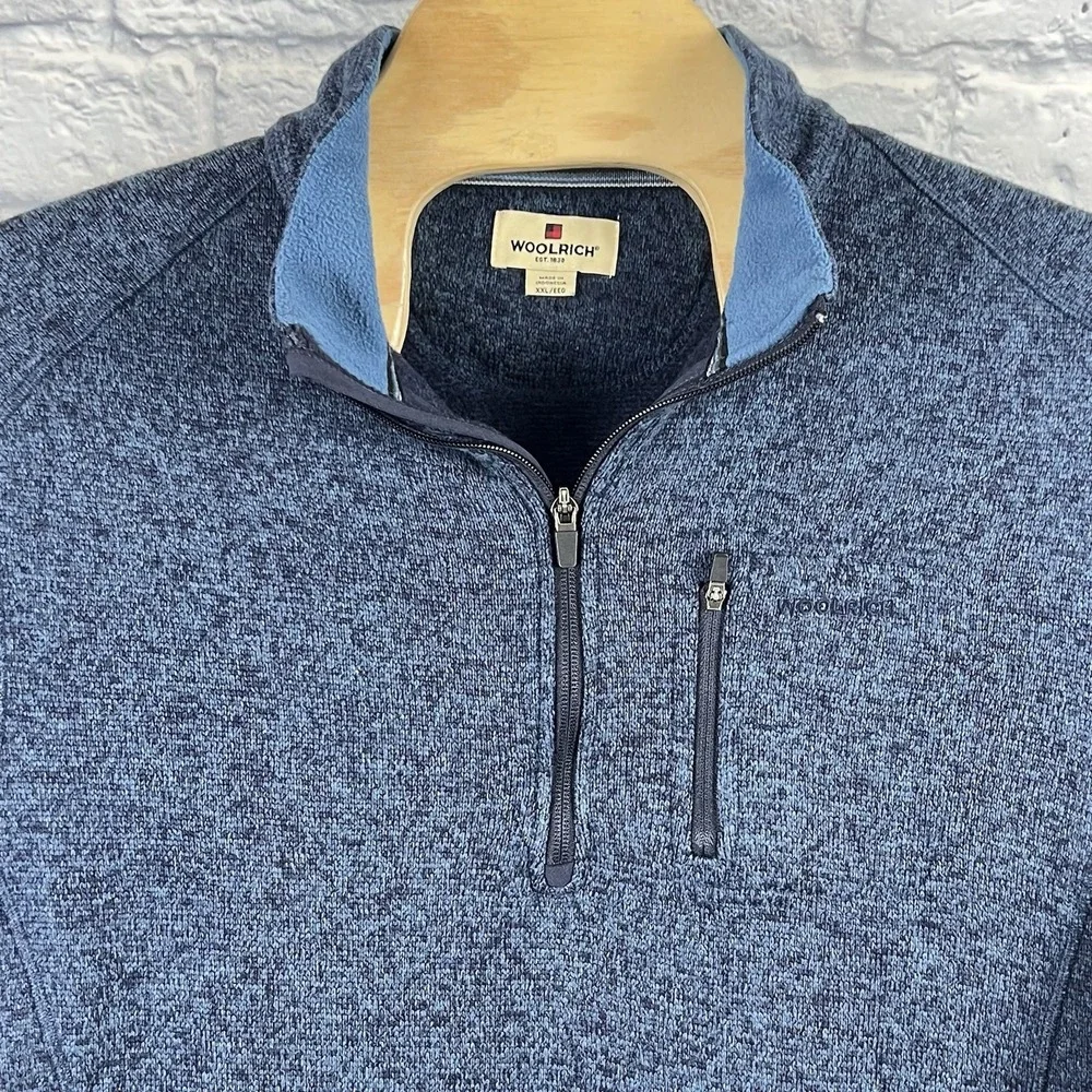 Woolrich‎ Men Blue Angler 1/4 Zip Pocket Fleece Pullover Sweater Jacket 2XL XXL